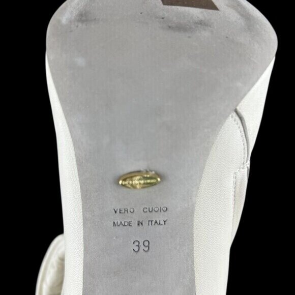 Sergio Rossi 9 Booties Leather Ruffle Luxury Cream High Heel Fairy Core Designer - Picture 12 of 16